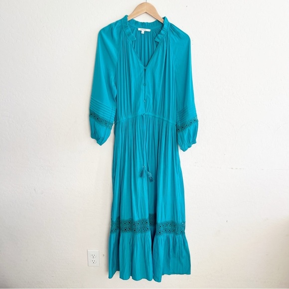 Chico’s Crochet Detail Ruffle Maxi Dress Blue - Picture 1 of 10